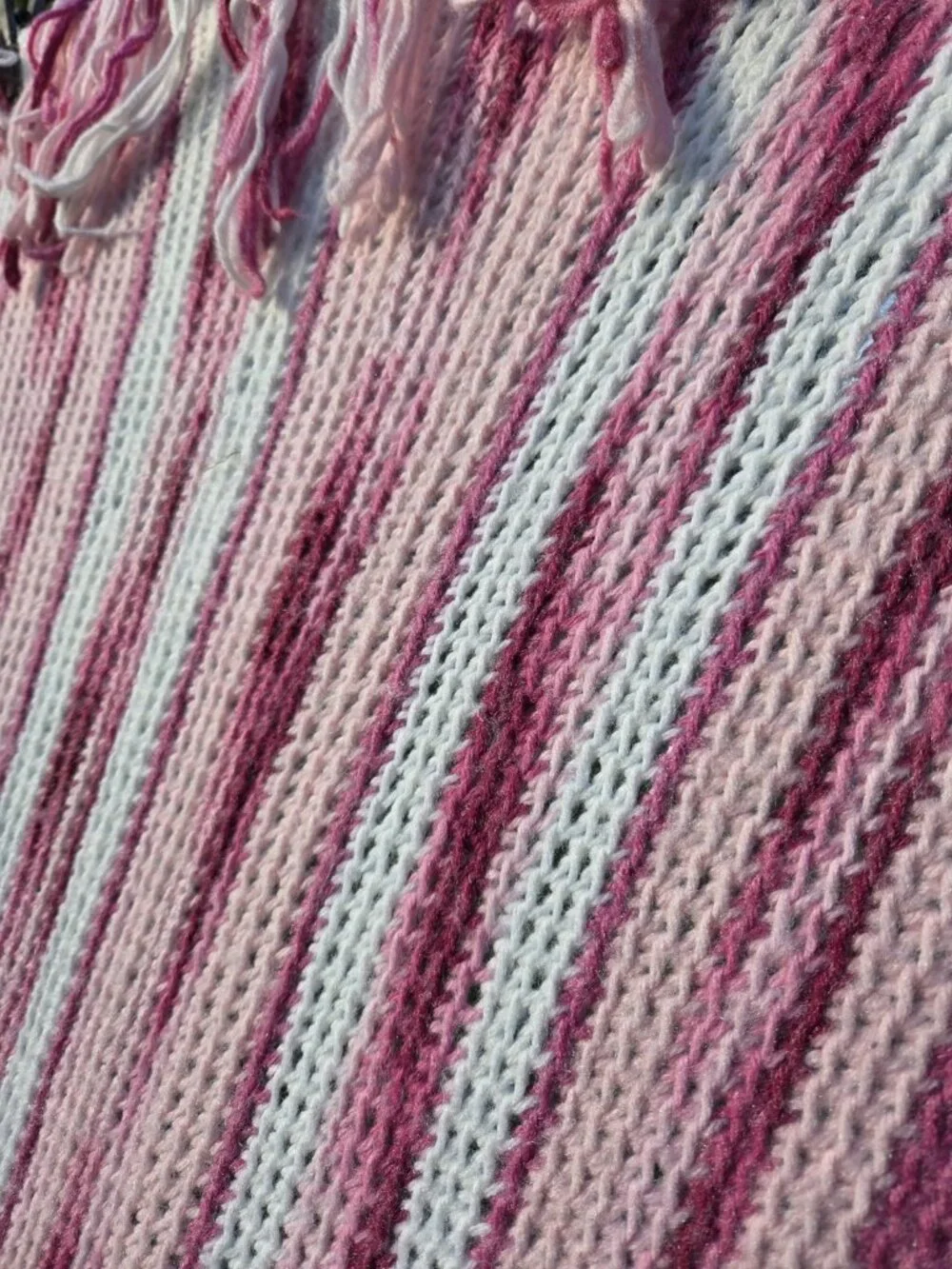 Vintage Homemade 70s style Pink and White Afghan Chair Throw 65x72